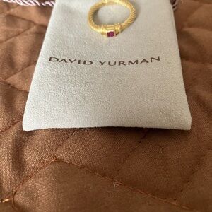 David Yurman Petite yellow  Gold Cable Ring with square ruby stone, size 6
